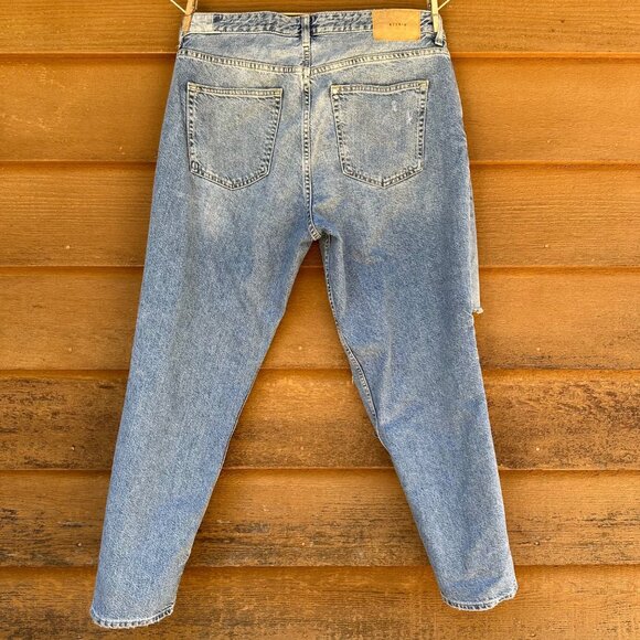 & Denim Boyfriend Fit Destroyed Taille Basse Light Blue Jeans Size 10 - Picture 8 of 13
